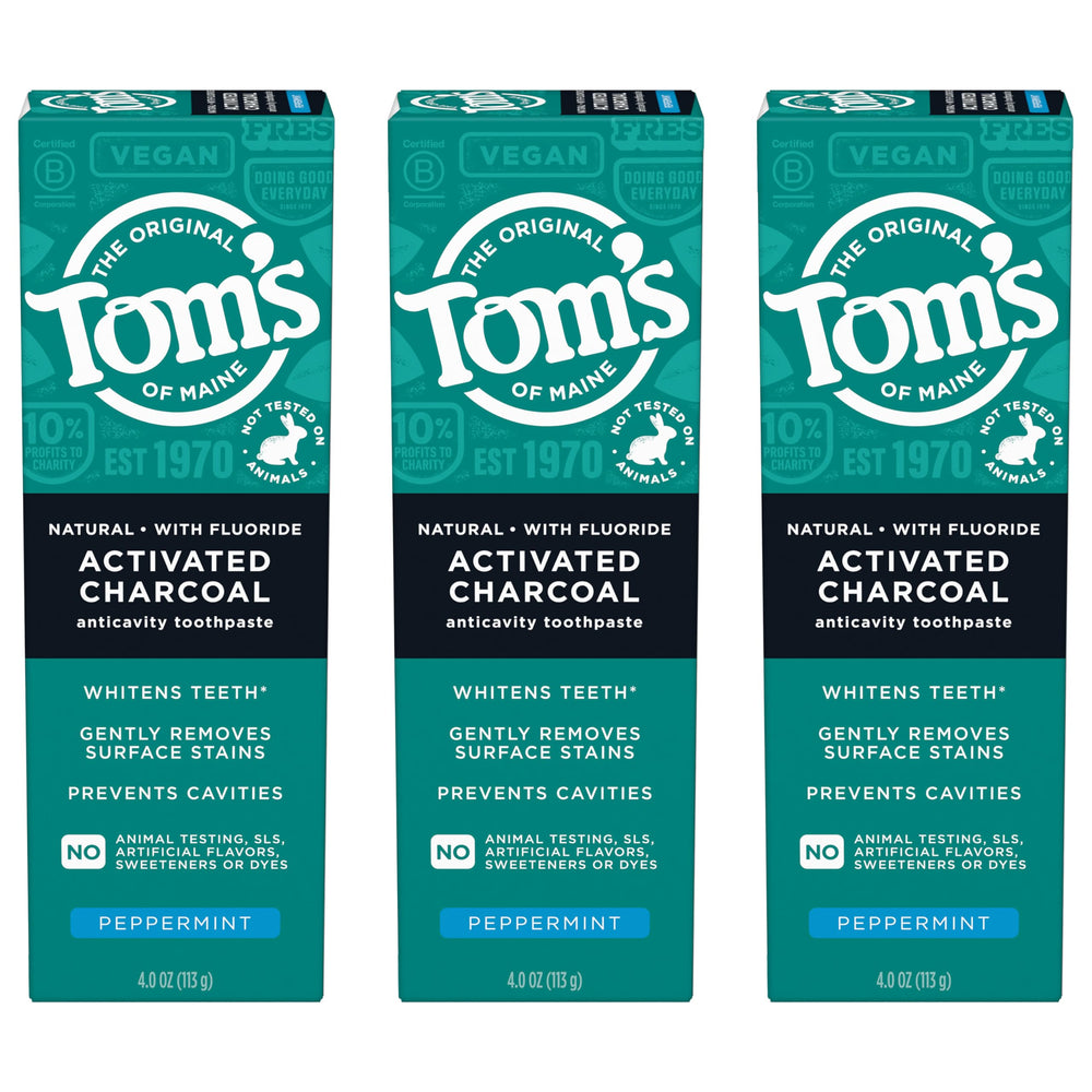 Tom's of Maine Natural Activated Charcoal Toothpaste with Fluoride Peppermint 4 oz tube (3-pack)