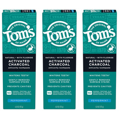Tom's of Maine Natural Activated Charcoal Toothpaste with Fluoride Peppermint 4 oz tube (3-pack)