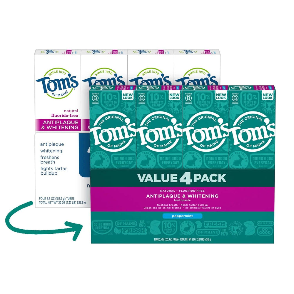 Close-up of Tom's of Maine Fluoride-Free Antiplaque & Whitening Toothpaste Peppermint 5.5 oz tube