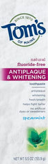 Back view of Tom's of Maine toothpaste packaging showing ingredients