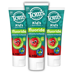 Three 5.1-ounce tubes of Tom's of Maine Kids Fluoride Toothpaste in Silly Strawberry