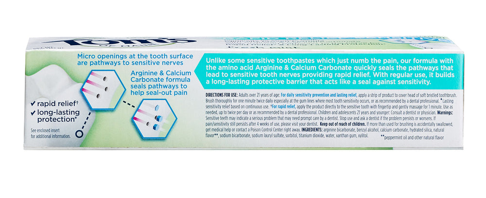 Two 4 oz tubes of Tom's of Maine Rapid Relief Sensitive Toothpaste in Fresh Mint