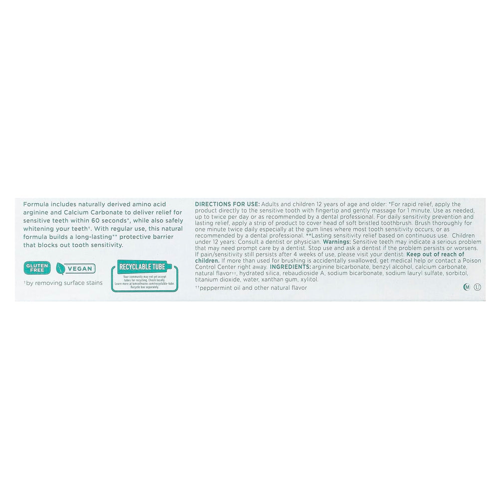 Packaging of Tom's of Maine Sensitive + Whitening Fluoride-Free Toothpaste Mint 4oz