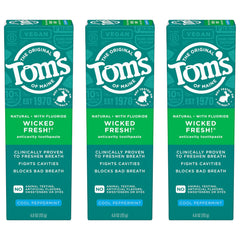 Three 4.0 oz tubes of Tom's of Maine Wicked Fresh toothpaste in a 3-pack