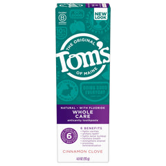 Front view of Tom's of Maine Cinnamon Clove Whole Care Toothpaste 4 oz