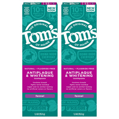 Two 5.5-ounce tubes of Tom's of Maine Fluoride-Free Antiplaque & Whitening Toothpaste in Fennel flavor