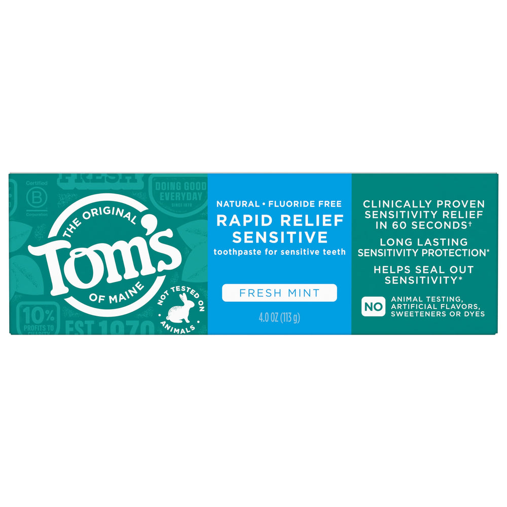 Front view of Tom's of Maine Rapid Relief Sensitive Toothpaste Fresh Mint 4 oz