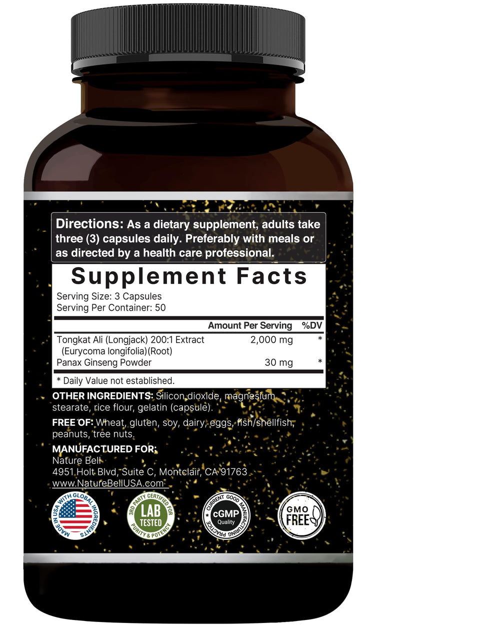 Dual-action Tongkat Ali and Panax Ginseng capsule pair (2-in-1) with 30mg Panax Ginseng per 3 capsules