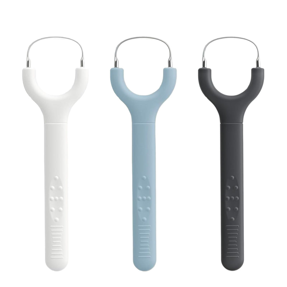 Three-pack colorful tongue scrapers for adults