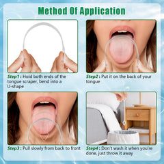 Travel-friendly tongue scraper shown with a travel bag