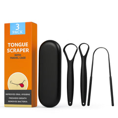 Jet black tongue scraper set with travel case