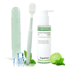 Tongueclear oral mucosal cleaner kit – front view with silicone brush