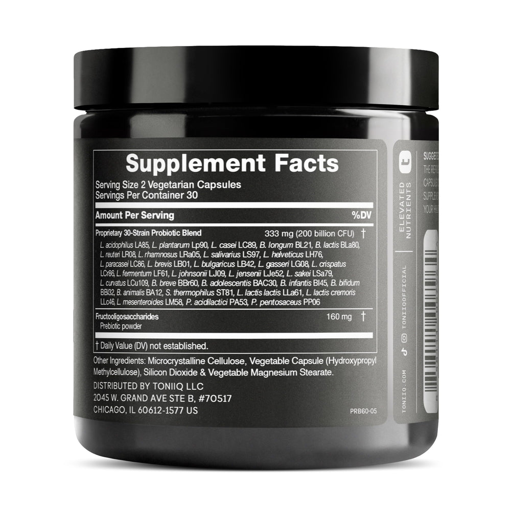 Front view of Toniiq probiotic bottle