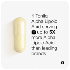 Supplements fact label on Toniiq ALA packaging