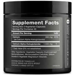 Toniiq Ca AKG 1500mg bottle back label with supplement facts