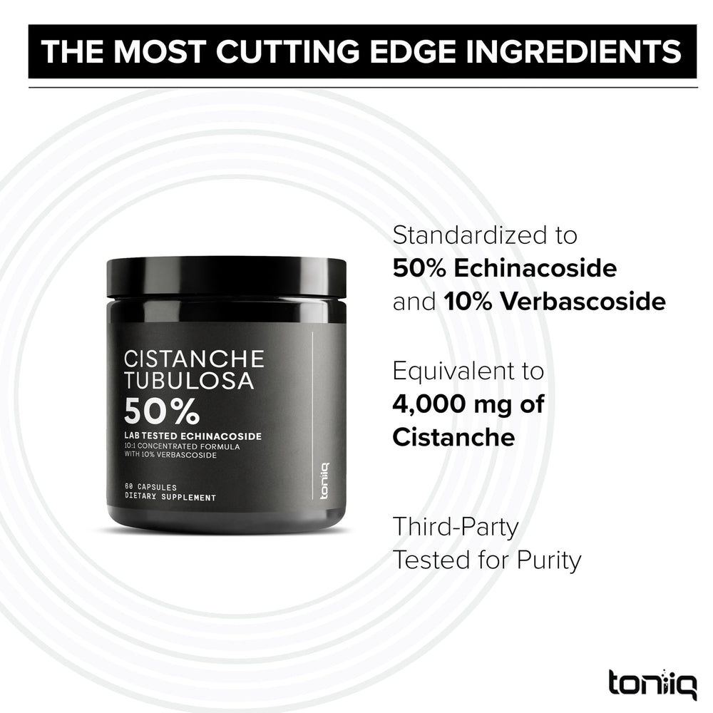 Toniiq Cistanche Tubulosa lab test report confirms purity and active levels.