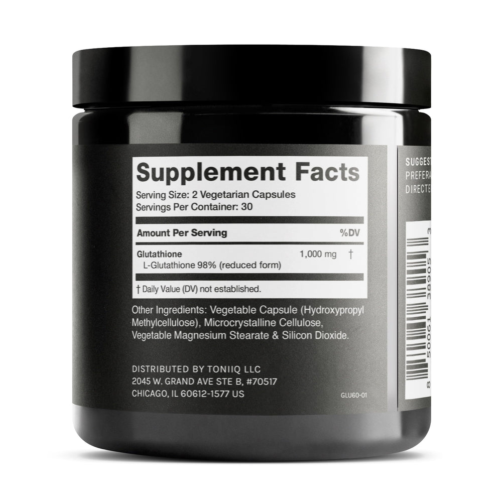Toniiq Glutathione 60-capsule bottle label
