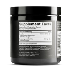 Close-up of Toniiq Lactobacillus Reuteri probiotic label showing 50B CFU