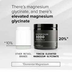 Toniiq magnesium glycinate bottle and capsules on white
