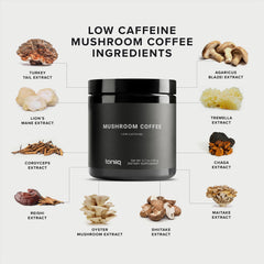 Packaging of Toniiq Low-Caffeine Mushroom Coffee with label