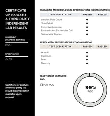 Independent third-party testing batch insignia for Toniiq PQQ