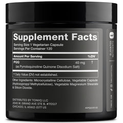 Front view of Toniiq PQQ 40 mg bottle