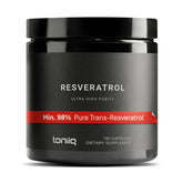 Toniiq Resveratrol capsules display 600mg per serving with 98% trans-resveratrol