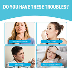 Close-up of label on Tonsil Stone Mouthwash highlighting benefits