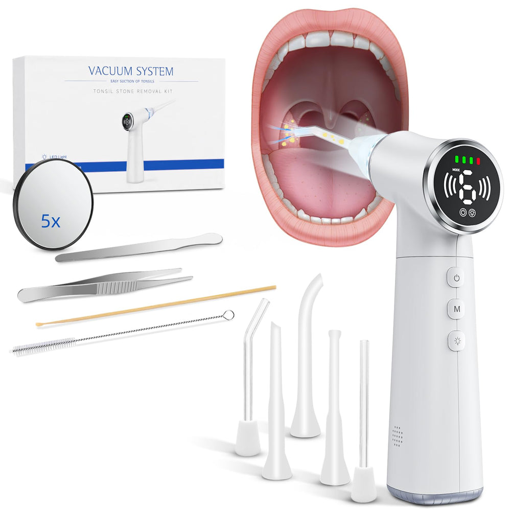 Electric tonsil stone remover tool with LED light and glass probes