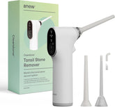 Electronic vacuum tonsil stone remover in white, front view.
