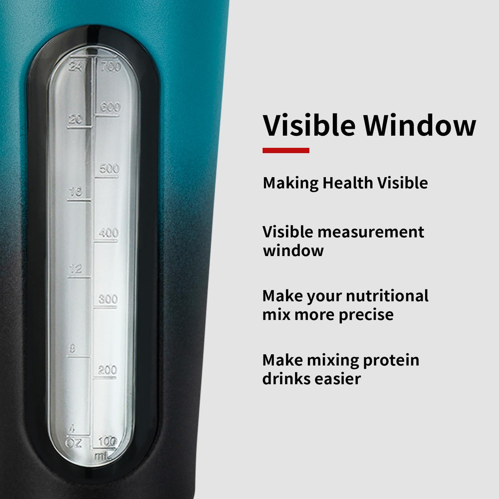 TOOFEEL 28oz visible window highlights measured water levels for precise shake prep.
