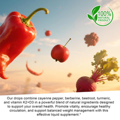 Cayenne Pepper Drops with hawthorn berry and ginseng imagery