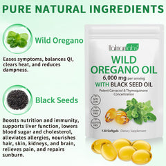 Graphic showing 2-in-1 Oregano Oil and Black Seed Oil