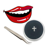 Silver zircon cross tooth gem front view