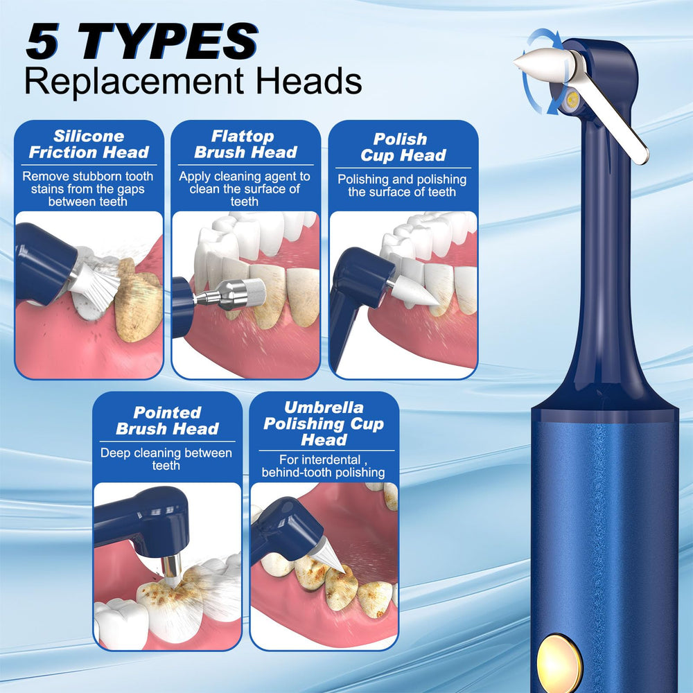 Five replaceable brush heads for tooth polisher