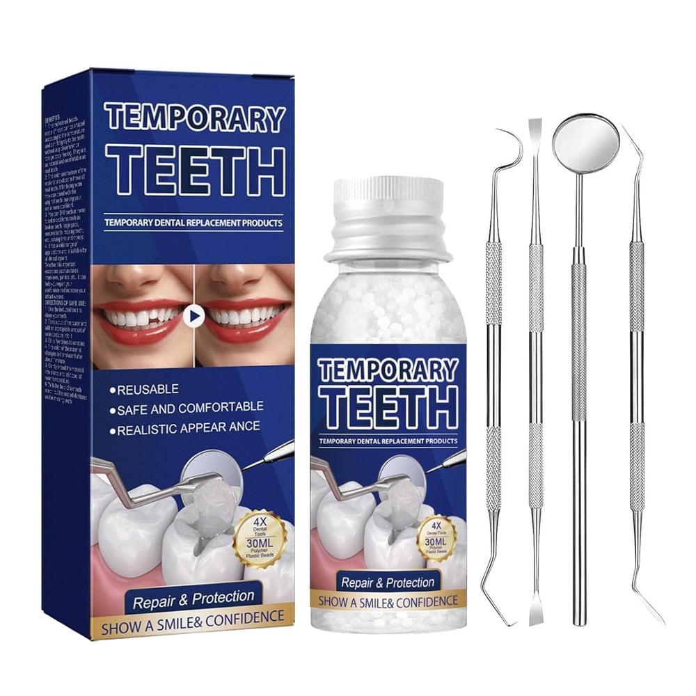 Tooth Repair Kit package showing beads and four dental tools