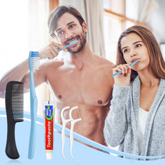 Toothbrush, comb, and dental floss picks included