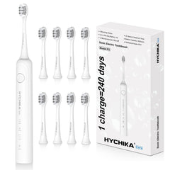 Front view of white rechargeable electric toothbrush
