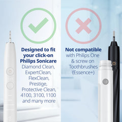 White replacement heads for Philips Sonicare showing compatibility and design