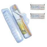 Yellow A.T.O.M.Y travel toothbrush package with compact case