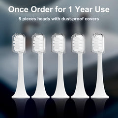 Product box showing 5-pack of white replacement heads