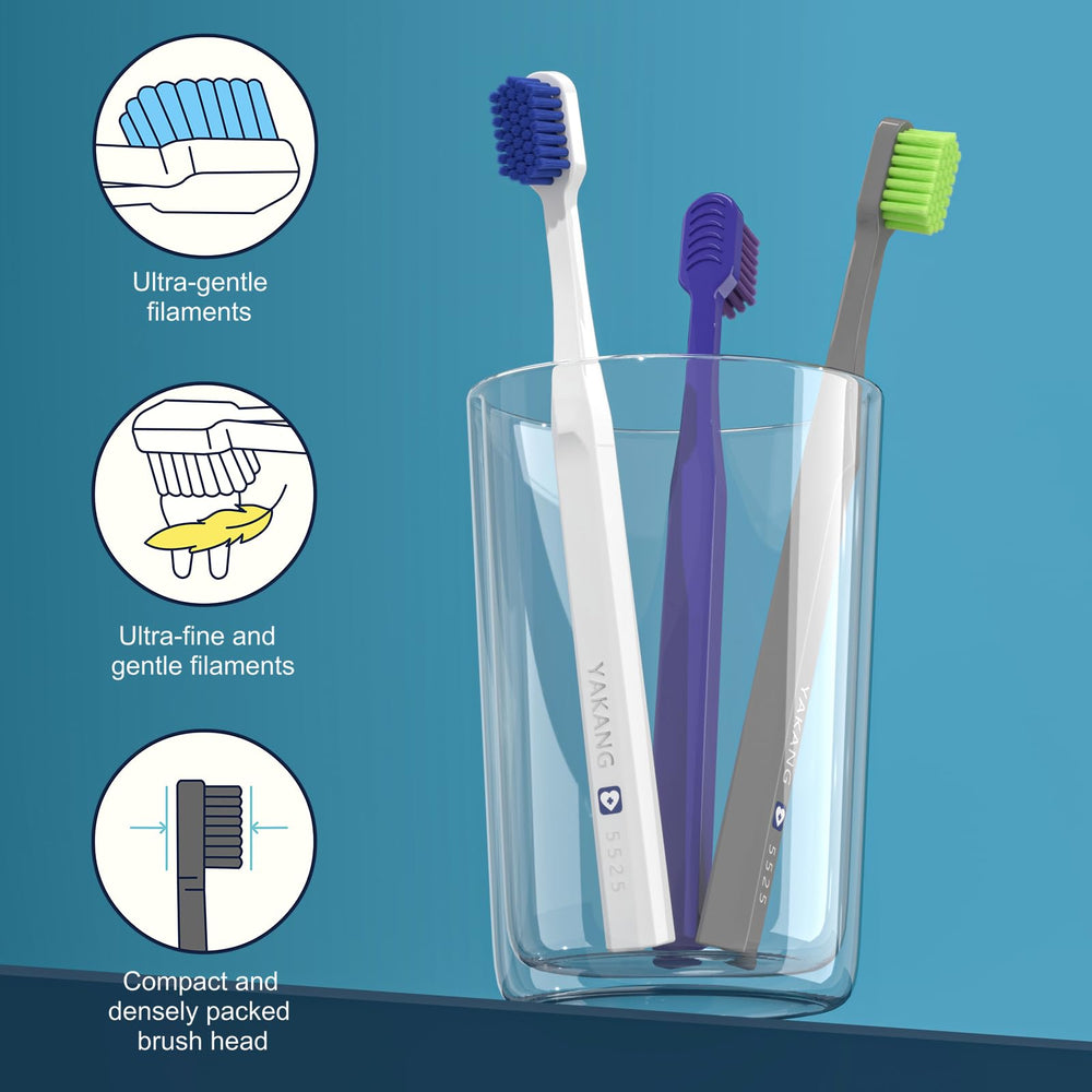 Toothbrush with soft bristles gently cleaning the gum line