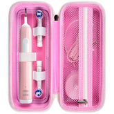 Pink toothbrush travel case with exterior handle