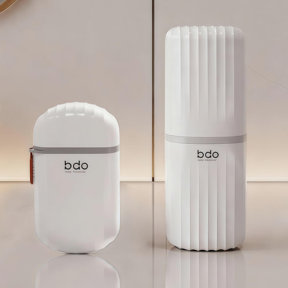 Two-section travel toothbrush case set of 2 connected by a ring