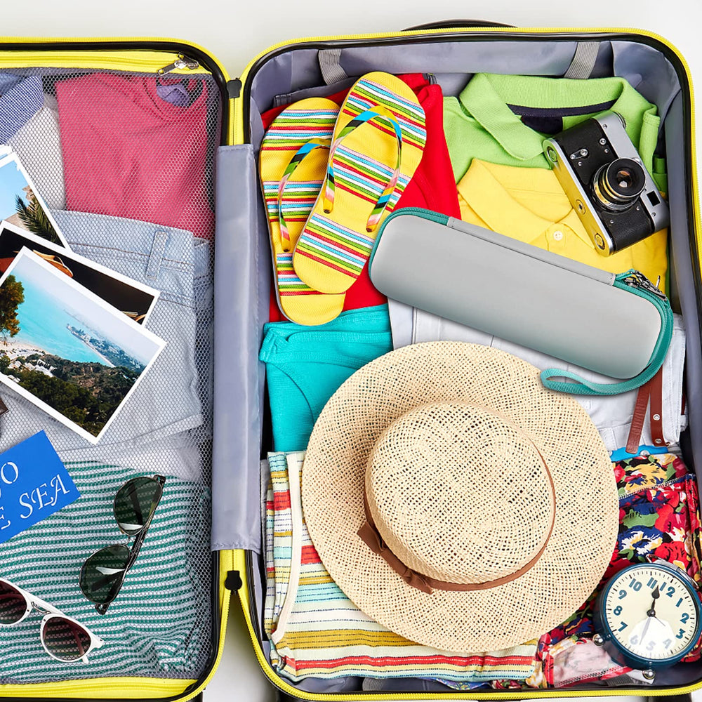 Lifestyle shot of the white travel case on a surface