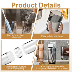 Case with two mouthwash cups and space for toothbrush and toothpaste
