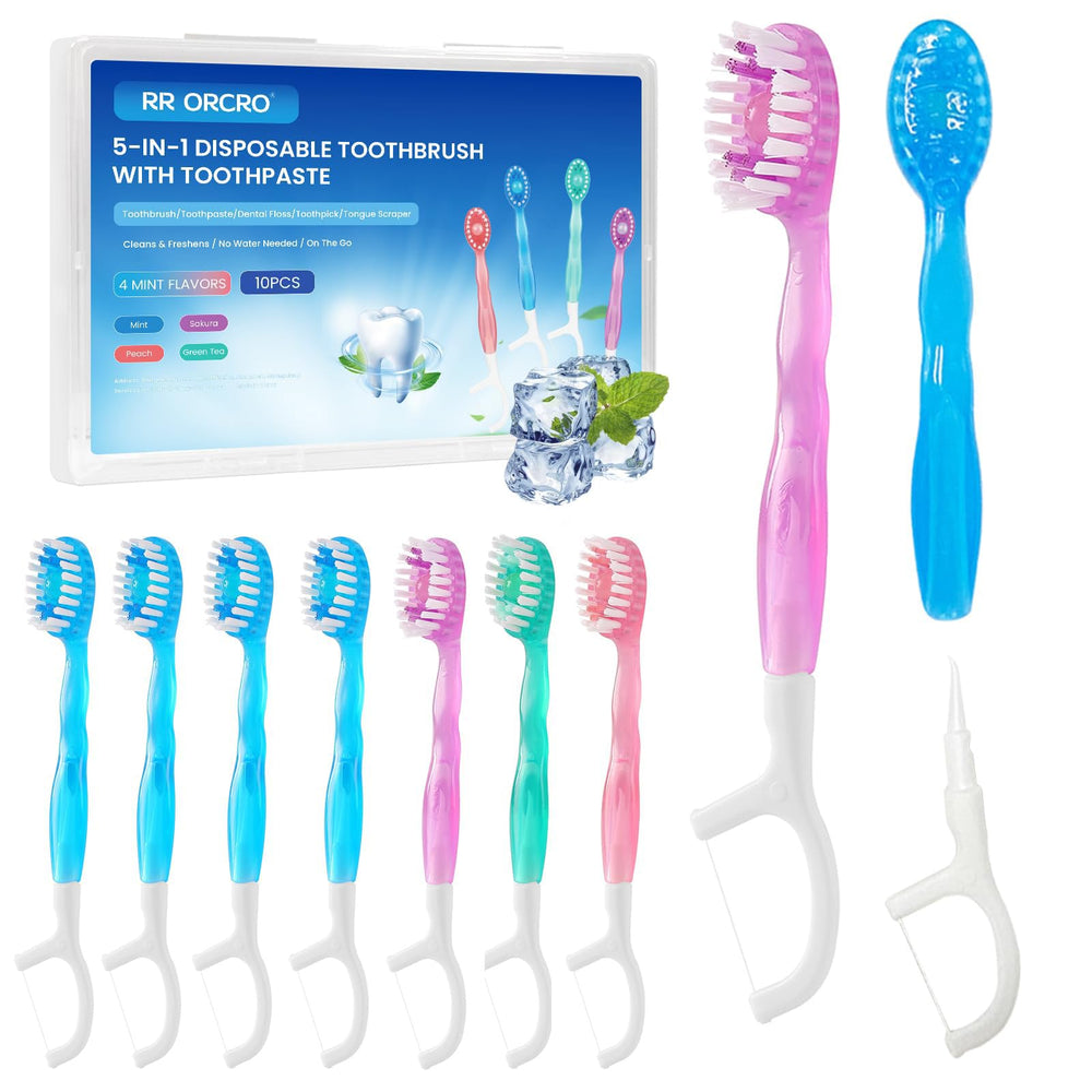 Packaging: 10-pack disposable toothbrushes with toothpaste in four flavors