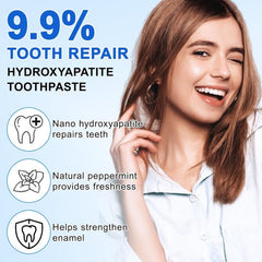 Toothpaste tube highlighting enamel repair with nano hydroxyapatite