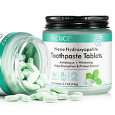 Toothpaste tablets in a glass jar packaging