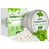 Bottle of 200 toothpaste tablets with recyclable packaging